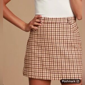 LULU’s Sycamore Brown Plaid Mini Skirt Size XS